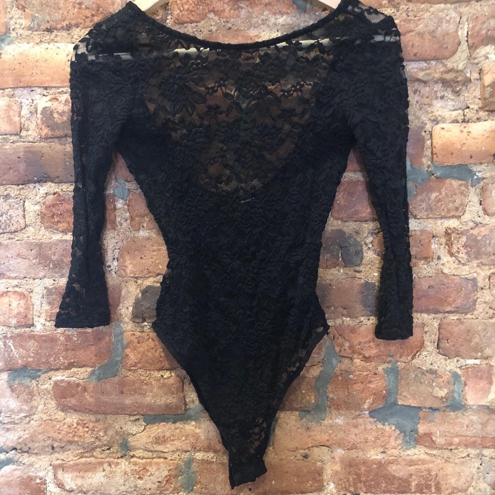 Forever 21 Black Sheer Floral Bodysuit Size S